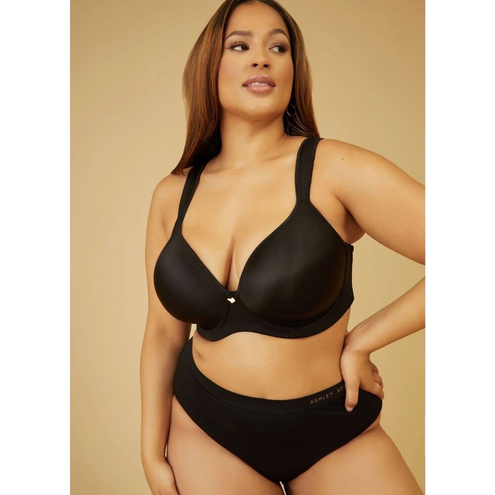 Ashley Stuart Smoothing Plunge Butterfly Bra in Black - Size 38D